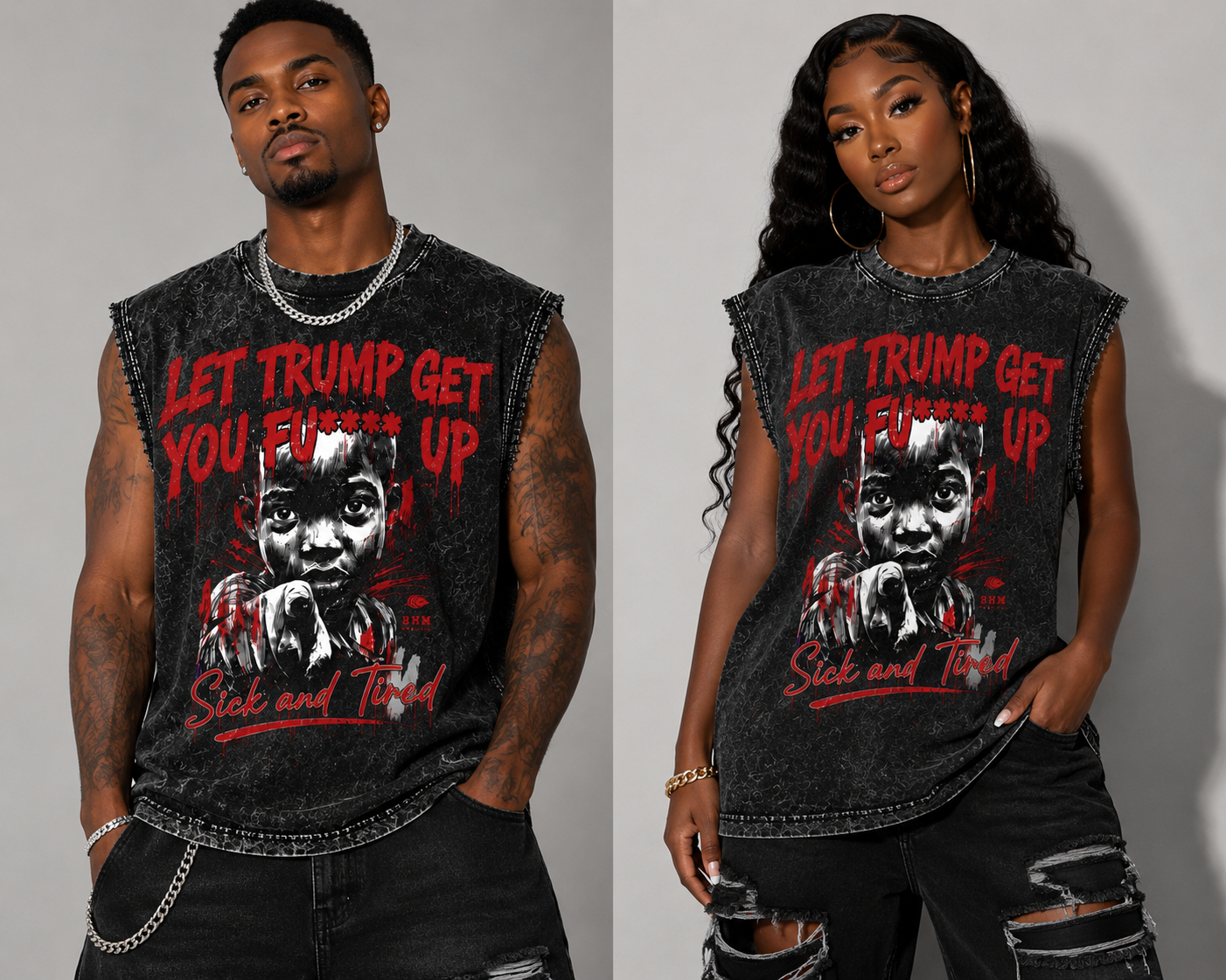 Let Trump Get You Fu**** Up Sleeveless Acid Wash Graphic Tee | Vintage Muscle Shirt