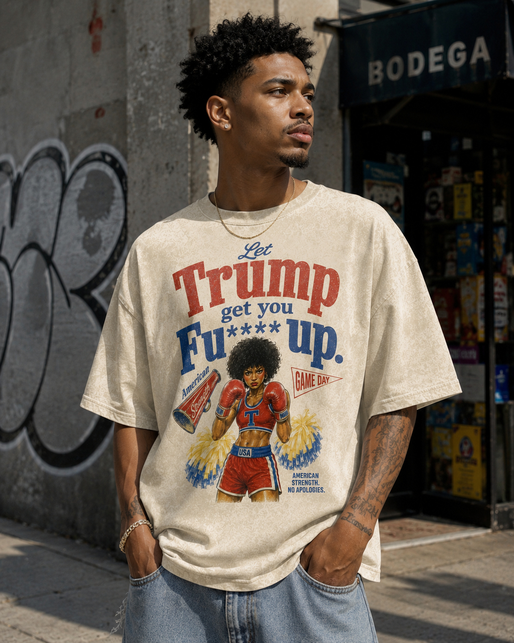 Let Trump Get You Fu** Up Acid Wash Vintage Female Boxer Graphic Tee | Streetwear T-Shirt