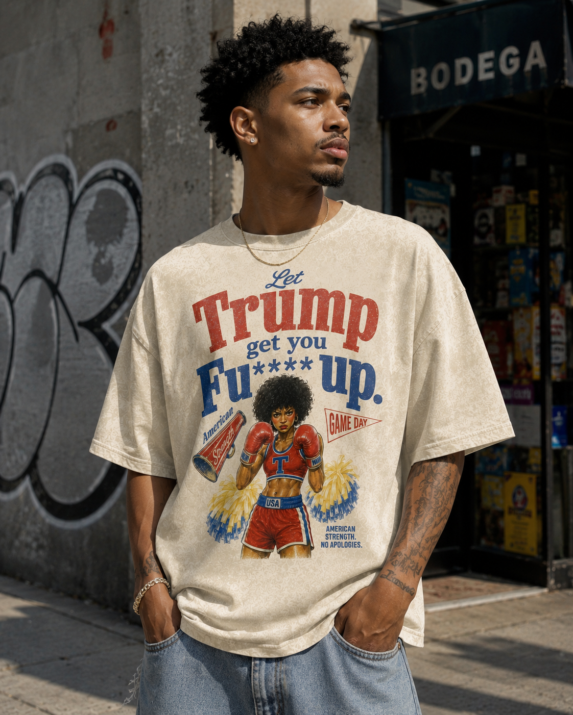 Let Trump Get You Fu** Up Acid Wash Vintage Female Boxer Graphic Tee | Streetwear T-Shirt