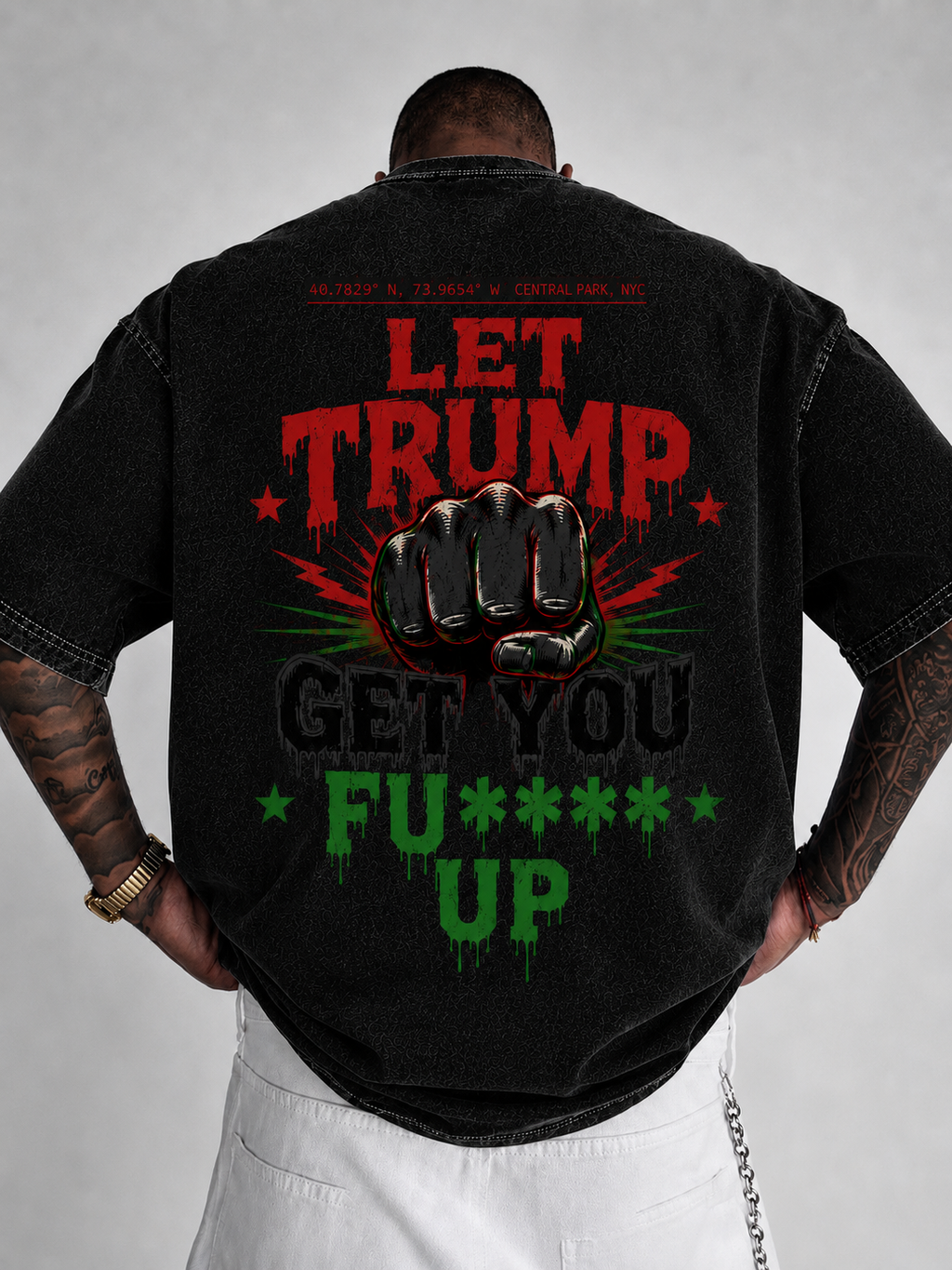 Let Trump Get You Fu** Up Pro Black Acid Wash Oversized Graphic Tee Streetwear T-Shirt