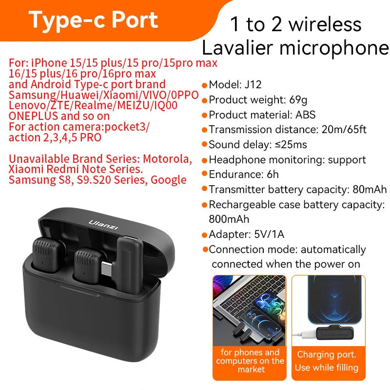 ULANZI Wireless Lavalier Microphone for iPhone 17 16 iPad
