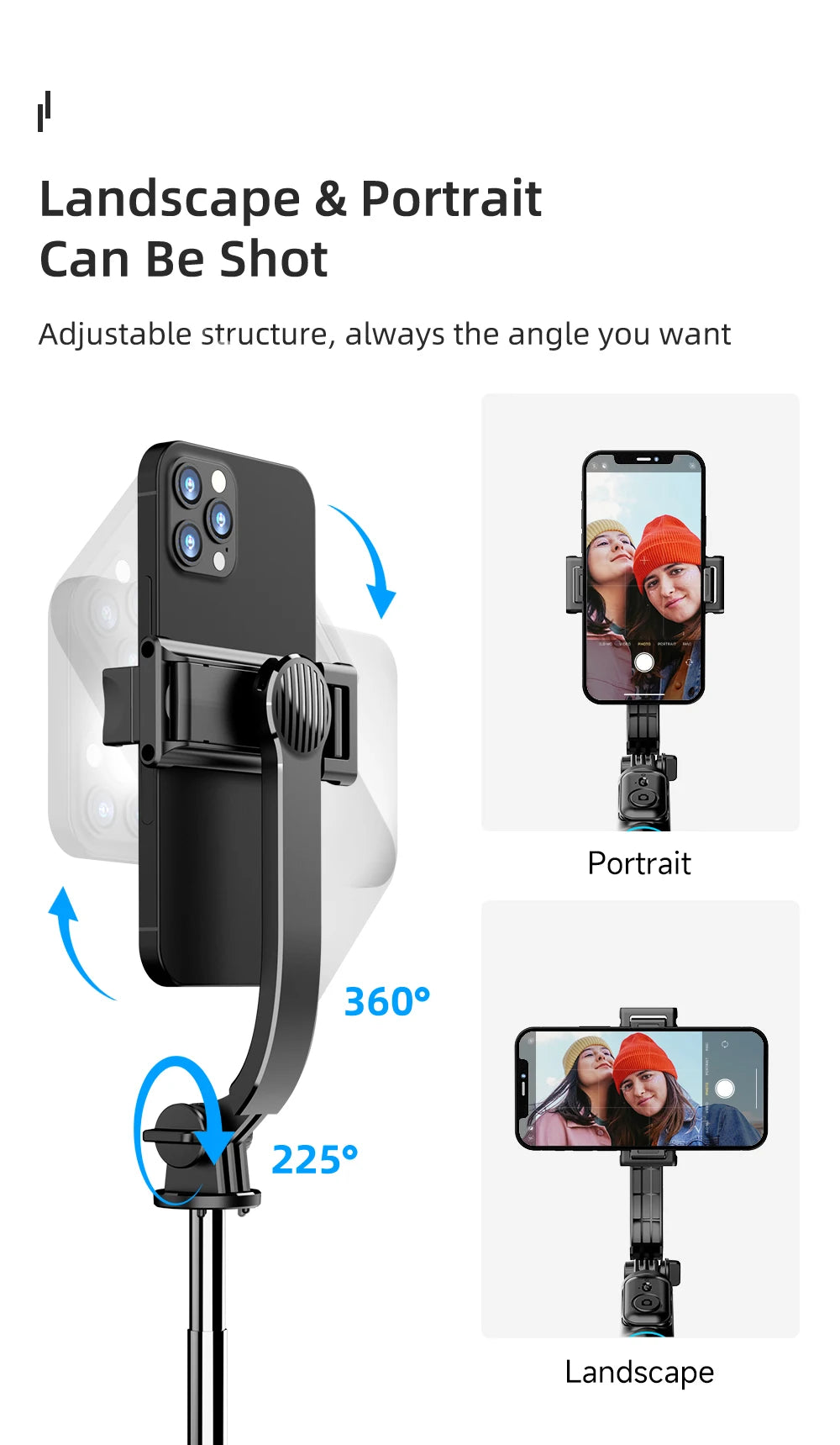 Telescopic Selfie Stick Tripod Monopod Stand Mobile Phone Support Wireless Gimbal Stabilizer For iPhone Android Holder