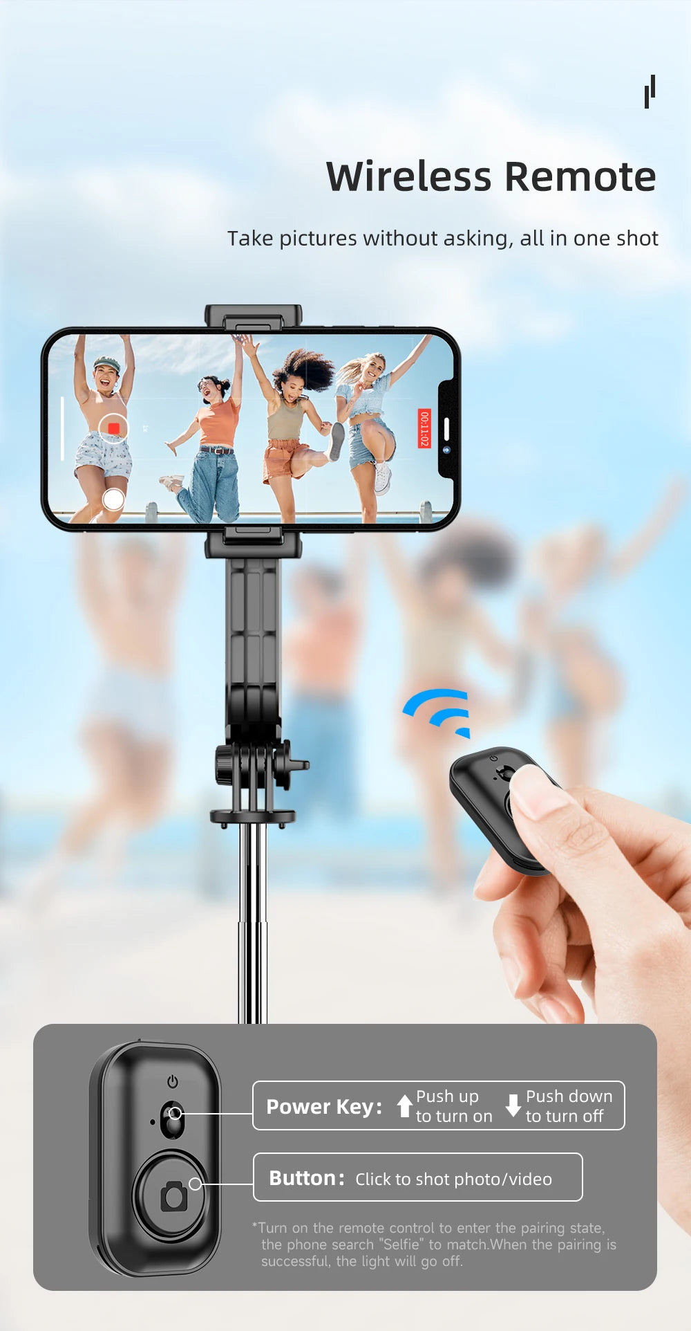 Telescopic Selfie Stick Tripod Monopod Stand Mobile Phone Support Wireless Gimbal Stabilizer For iPhone Android Holder