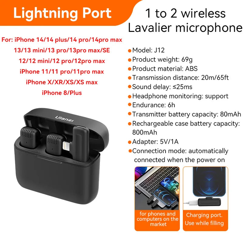 ULANZI Wireless Lavalier Microphone for iPhone 17 16 iPad